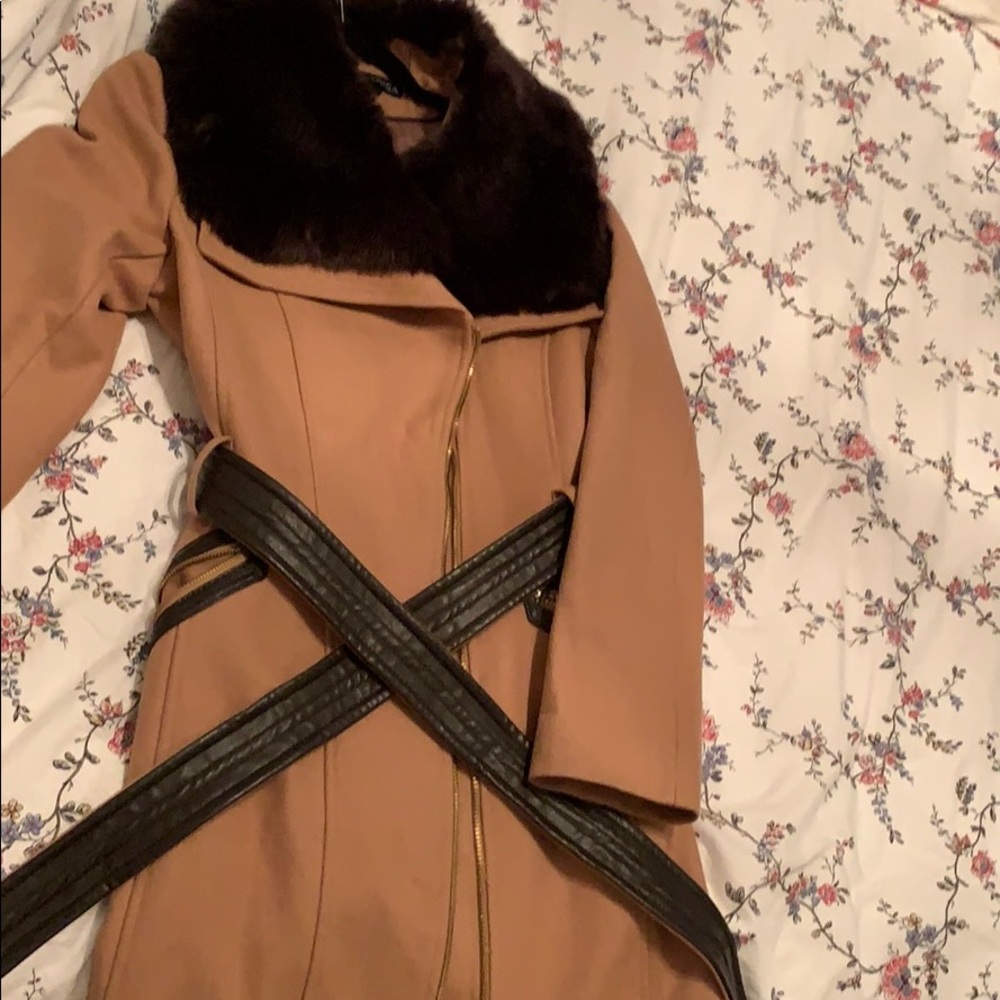 Brand new camel coat with fur